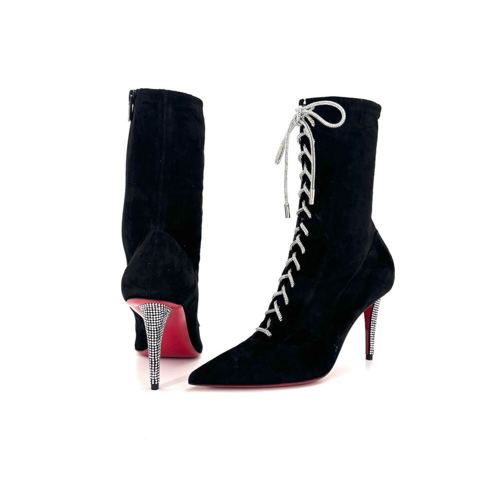 NEW Christian Louboutin Astrid Lace Strass Booty 85 Embellished Boots 38